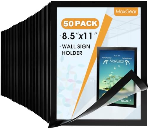 MaxGear Wall Mount Sign Holder 8.5 x 11 with Magnetic Frame, 50 Pack by MaxGear