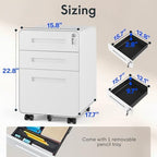 FLEXISPOT Mobile File Cabinet for Home Office 3 Drawer File Cabinet Under Desk Storage Filing Cabinet for Legal/Letter/A4 File,Round Corner Design,White - Image 3