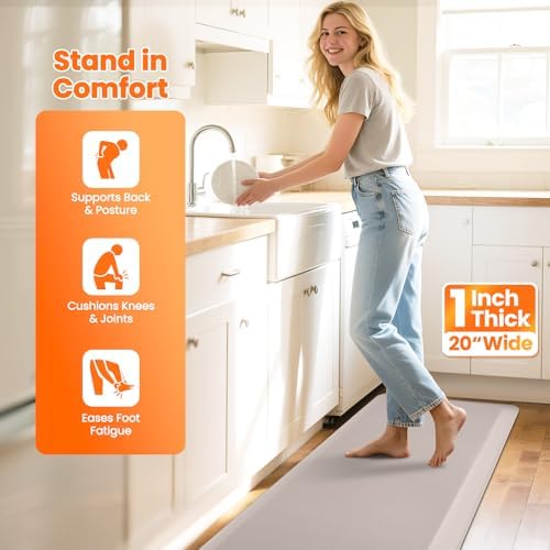 1-Inch Thick Anti-Fatigue Mat for Kitchen and Standing Desk, 20"x72", Khaki - Image 5