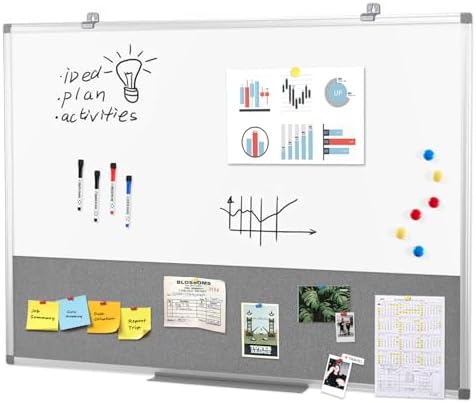 SWANCROWN White Board Bulletin Board Combo, 36 x 24 inches, Aluminum Frame by SWANCROWN