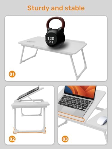 Lap Desk for Couch/Sofa/Floor, 5-Angle Adjustable Bed Desk with Foldable Legs &Cup Holder, Light Weight Bed Tray Table for Writing/Eating/Reading, Portable Laptop Stand for Adults, Kids - Image 6