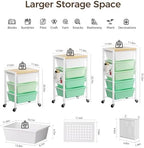 Rolling Cart with 3 Drawers, Plastic Drawer Storage Carts with Lockable Wheels & Wooden Tabletop, Metal Utility Cart Organizer, Office Bedroom Classroom Craft Organization and Storage, Bright Green - Image 3