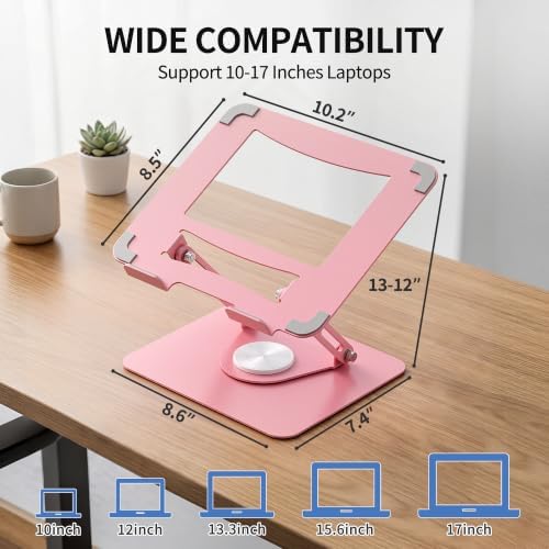 ALASHI 360° Rotating Laptop Stand, Multi-Angle, 10-17", Pink - Image 5