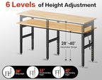 84” Heavy Duty Workbench, 5000 LBS Capacity Adjustable Work Bench with Pegboard and Power Outlet, Rubber Wood Work Table for Garage, Office, Workshop, Home - Image 3