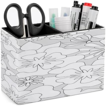PU Leather Multi-Compartment Pen Holder Desktop Organizer Pencil Cup Storage Caddy for Office Home Supplies with Decorative Ornamental Floral Elements by Unknown