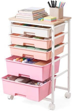 VASAGLE Rolling Cart with Drawers,5 Drawers Storage Cart, Pink by VASAGLEbySONGMICSHOME