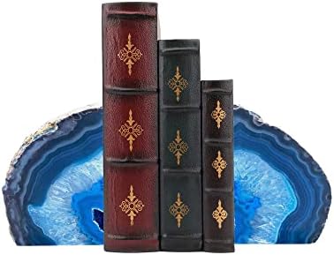 AMOYSTONE Blue Agate Bookends Heavy Duty Stone Book Ends for Bookshelves by AMOYSTONE%C2%AE
