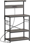 SUPERJARE Bakers Rack with Power Outlets, Microwave Stand, 31.5 X 16.5 Inch Larger Desktop, Kitchen Storage Rack with Adjustable Middle Shelf, 6 S-Shaped Hooks, Coffee Bar Stand, Grey by SUPERJARE