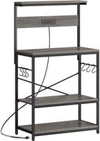 SUPERJARE Bakers Rack with Power Outlets, Microwave Stand, 31.5 X 16.5 Inch Larger Desktop, Kitchen Storage Rack with Adjustable Middle Shelf, 6 S-Shaped Hooks, Coffee Bar Stand, Grey by SUPERJARE
