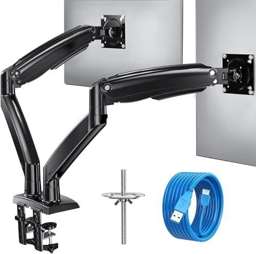 HUANUO 13 to 40 Inch Dual Monitor Arm for 2 Ultrawide Screens, Height Adjustable Full Motion Stand with 2 USB Port, VESA 75/100mm Mount, Holds up to 26.4lbs per Arm, Black by HUANUO