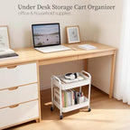 Under Desk Storage Cart 2 Tier Utility Rolling Cart with Wheels, Small Metal Mobile Trolley with Handle Two Tiered Utility Organizer Roller for Kitchen Office Bathroom Pantry Room, White - Image 4
