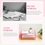 Harloon 4 Tier Clear Hot Pink Acrylic Paper Organizer Letter Tray, Aesthetic Stackable Low Profile Desk File Organizer Modern Heavy Duty Paper Holder Tray for A4, Office Home File Pad Books Notes - Image 5