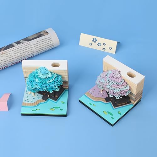 3D Memo Pad 260 Sheets Tree House Notepad with Light Kawaii Sticky Note Pad 3D Paper Carving Art Craftwork Desk Decoration Pen Holder DIY High-Grade Creative Gift,Blue - Image 3
