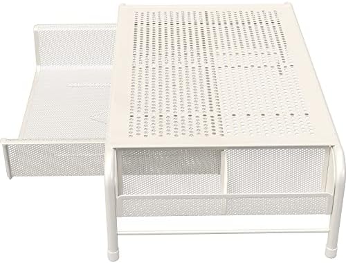 Simple Houseware Metal Desk Monitor Stand Riser w/ Organizer Drawer, White - Image 3