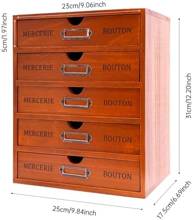5-Drawer Wooden Storage Box,Stackable Desktop Organizer,Rustic Drawer for Home Office,Brown - Image 2
