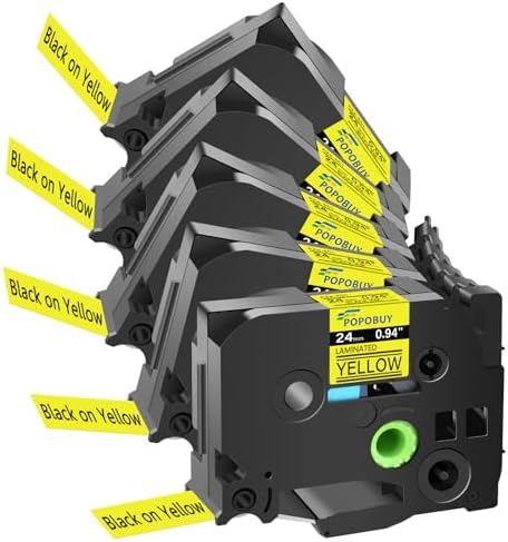 TZ TZe 24mm 0.94 Laminated Yellow Tape Compatible for Ptouch TZ651 TZ-651 TZe-651 TZe651 Label Tape for PTD600 PTD610BT PTP710BT Label Maker, 5 Pack Black on Yellow by POPOBUY