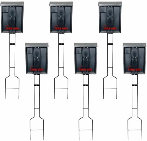 Sanzo Specialties Outdoor Brochure Box on a Stake 46 inch tall - Holds 250 8.5 x 11 Documents and 60 Business Cards, Flyer Literature Yard Dispenser (Black, Pack of 6) by Unknown
