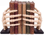 Skeleton Hand Bookend, White Resin Skull Finger Bookstop with Wooden Base by Dunzoom
