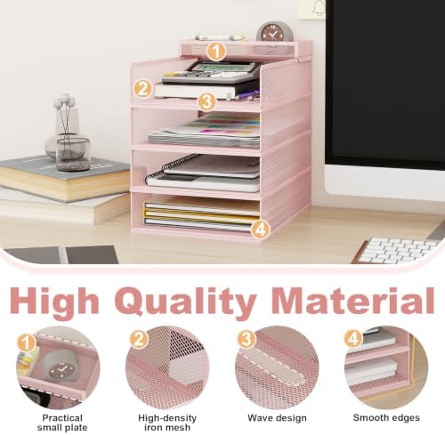 Natwind 4-Tier Stackable Metal Mesh Letter Paper Tray Organizer,Pink - Image 5