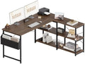Pamray 57.5 Inch L Shaped Computer Desk with Reversible Side Storage Shelves, Small Corner Desk for Small Space Home Office,Writing Study Table PC Desk for Bedroom,Brown by PAMRAY