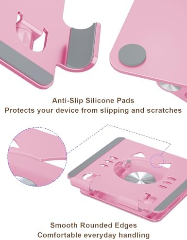 Aoviho Rotating Tablet Stand for Desk - [Adjustable] Drawing Stand for iPad, Portable Aluminum Desktop Holder, Compatible with 4.7–12.9 inch Devices (Pink) - Image 4