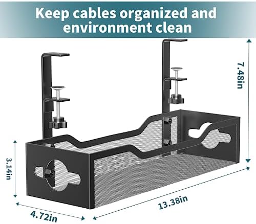 Litwaro Under Desk Cable Management Tray 2 Pack, No Drill, Organizer with Clamp Easy to Install for Standing Cord Organizer, Wire Damage Desk, Black, 13.38''-2 pack - Image 3