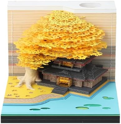 3D Memo Pad 260 Sheets Tree House Notepad with Light Kawaii Sticky Note Pad 3D Paper Carving Art Craftwork Desk Decoration Pen Holder DIY High-Grade Creative Gift,Yellow by RSLIPIN