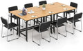 GOFLAME 4ft Conference Table Set of 4, Mobile Home Office Computer Desk, Meeting Room Table w/Detachable Storage Bag & 2 Headphone Hooks, Rolling Seminar Boardroom Table on Wheels, Black + Natural by GOFLAME