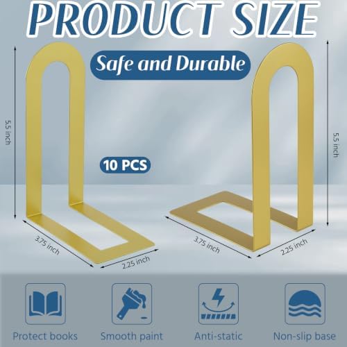 Chunful 10 Pcs Gold Metal BookEnds Shelves, 5.5 x 3.75 x 2.25 in - Image 3