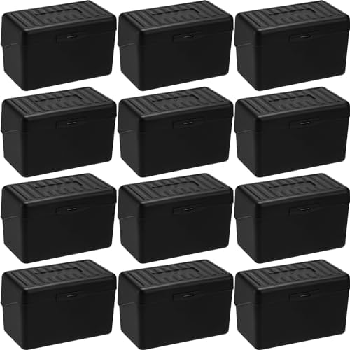 Fuutreo 12 Pack 3x5 Index Card Box Organizer Case with Lids, Black by Fuutreo