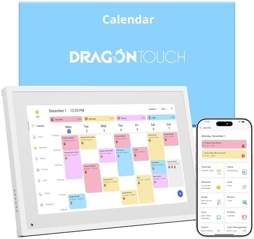 Dragon Touch 10.1 inch Digital Calendar Chore Chart – Interactive Touchscreen, Smart Family Planner, Hearth Display Desk Digital Calendar Best Gifts for Christmas, Wedding, Mom by DragonTouch