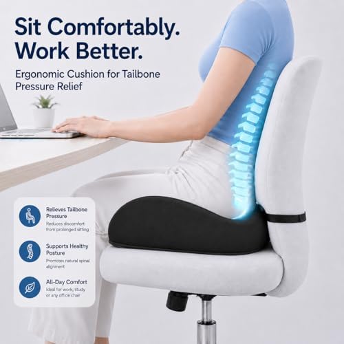 X Large Memory Foam Seat Cushions for Office Chairs, Long Sitting Pressure Relief Ergonomic Office Chair Cushion for Butt Coccyx Tailbone Sciatica, Car Seat Booster for Height (Pink) - Image 3