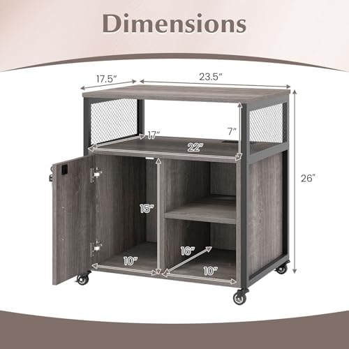 GIANTEX File Cabinet, Lateral Filing Cabinet with Lock, Wheels, Charging Station, Cable Hole, Lockable Side Cabinet, Adjustable Shelves, Metal Frame, Printer Stand for Home Office Small Space (Grey) - Image 3