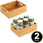 mDesign Kitchen Storage Box - Large Wooden Box with Handles - Bamboo Kitchen Utensil Storage Box - 12" x 9" x 4" - Set of 2 - Nature - Image 2