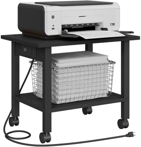 TUTOTAK Printer Stand, 2 Tier Rolling Printer Cart with Charging Station by ChoosetutotakFurnitureBuildYourCozyHome