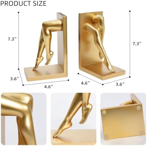 Gold Legs Sculpture Bookends for Shelves, Modern Resin Book Ends Decorative - Image 3