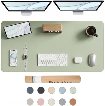 Large Desk Pad Non-Slip Desk Mat Protector for Keyboard Mouse Waterproof Vegan Leather Surface Faux Leather Laptop Mat Smooth Mouse Pad Premium Gift Tube Matcha Green 47" x 23" by Promattoo