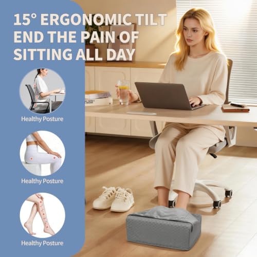 Under Desk Footrest with Rocking Base & Warming Cover, Gray Check - Image 2