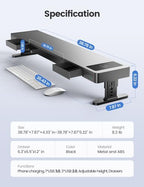 meatanty Dual Monitor Stand with 4 Adjustable Heights, Auto Phone Charging Pad, 4 USB Ports, Computer Riser with Drawers Storage, Metal Double Desk Organizer Lifter Raiser for 2 Monitors Screen Gift - Image 7