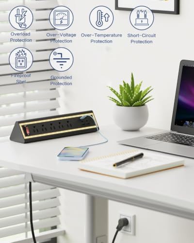 Desk Clamp Power Strip with Nightlight, 40W Fast Charging, 6FT Extension Cord, 4x20W USB-C & 2 USB Ports, 5 AC Outlets, Fits 1.69-Inch Table Edges - Image 5