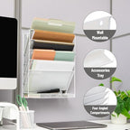 Mind Reader 5-Pocket Vertical File Storage, Desktop Organizer, Wall Mount, Office, Metal Mesh,White - Image 4