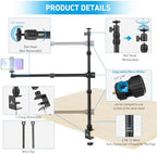 Ailight Camera Desk Mount Stand Overhead, Adjustable Microphone Boom Arm Mic Stand with Phone Holder, Camera Arm Clamp 5/8'' 3/8'' 1/4'' Screws for Shure, Blue Yeti, Rode, Elgato, Fifine, HyperX - Image 5