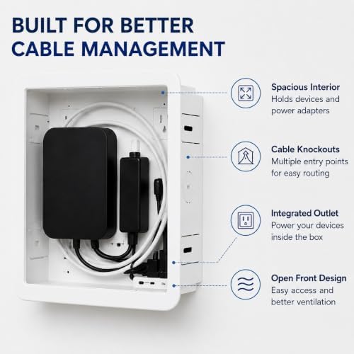 9" in-Wall Media Box Recessed Outlet Box Cable Management – Structured Media Enclosure Compatible with Streaming Media Players – WiFi-Friendly TV Cable Organizer with Wall Installation - Image 3