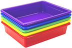 Storex Letter Size Flat Storage Tray – Organizer Bin with Non-Snap Lid for Classroom, Office and Home, Assorted Colors, Pack of 5 (62534U05C) - Image 5