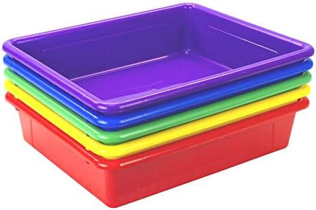 Storex Letter Size Flat Storage Tray – Organizer Bin with Non-Snap Lid for Classroom, Office and Home, Assorted Colors, Pack of 5 (62534U05C) - Image 5