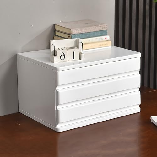 Solid Wood Drawer-type Multi-layer Desktop Storage Box, Thickened Storage Drawer Organizer, Invisible Handle Cabinets, Suitable for Office Area/study/home(White,24cm/9.4in) by Unknown