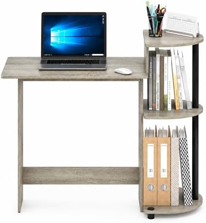 Furinno Compact 29-Inch Grey Computer Desk, Gaming Desk with Shelves, Office Desk with Book Shelf, for Home Office, Study Room, Dorm, Bedroom, Grey Oak - Image 4