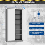 Fesbos Metal Storage Cabinet-72” Tall Steel File Cabinets with Lockable Doors and 5 Adjustable Shelves-Gray&White Steel Storage Cabinet for Home, School, Office, Garage - Image 3