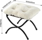 15" Faux Fur Upholstered Folding Foot Rest Stool with Metal Frame Beige - Image 6