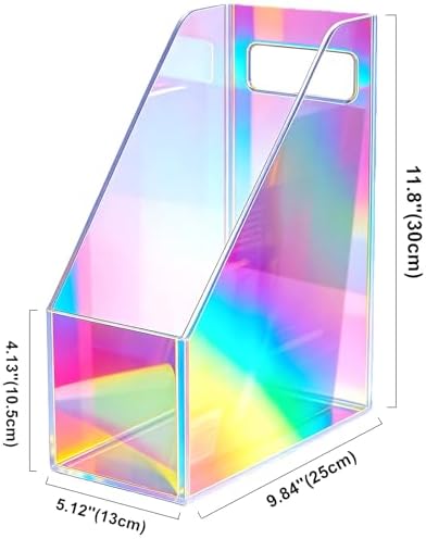 Acrylic Magazine Rack Desk File Holder Organizer for Office Desktop Vertical Magazine Storage Box, 12 x 10 x 5'', Iridescent - Image 2